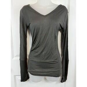 NWT Grey State Womens V Front Back Tee Slate Grey Modal Long Sleeve Top S Lounge